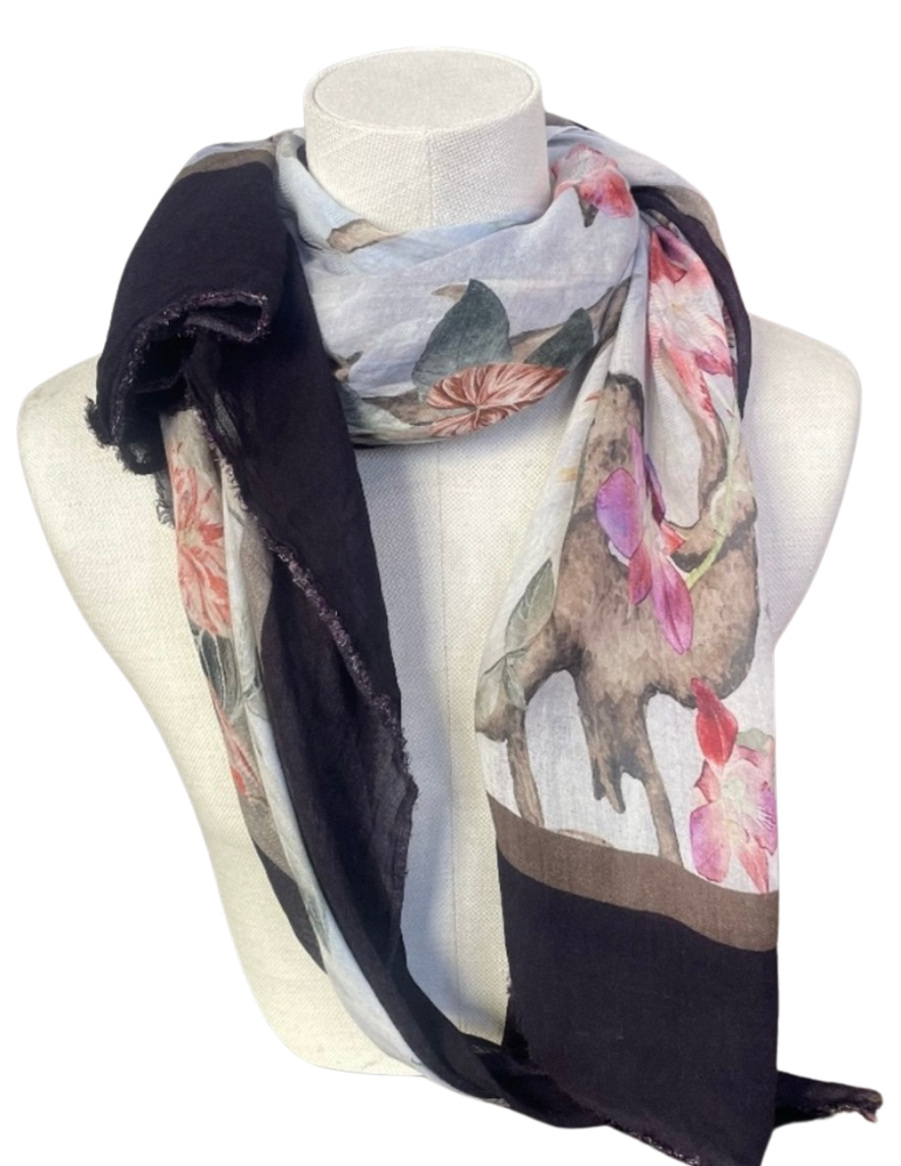 813 | Ottotredici | Black and Pink Floral Print Scarf