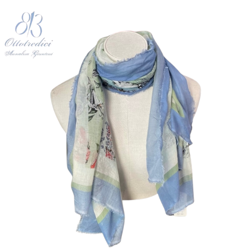 813 | Ottotredici | Blue and Green Floral Print Scarf