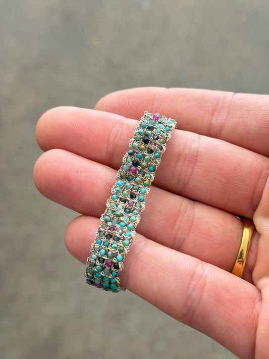 Dag Gioielli Rhodium Silver with Turquoise, Blue Tourmaline and Ruby Tourmaline Bracelet