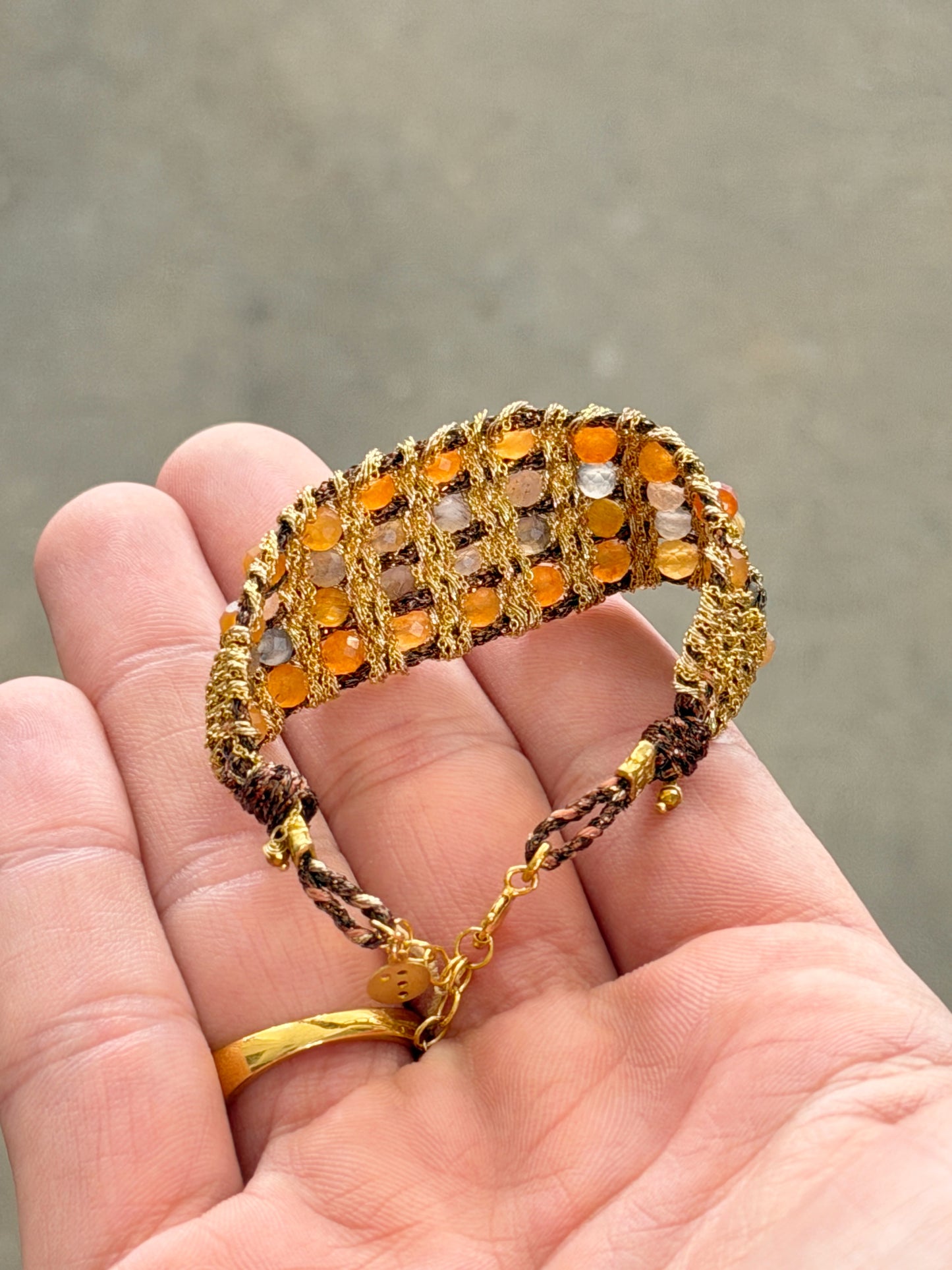 Dag Gioielli Gold/Silver with Lurex, Cornelian & Gold Moonstone Bracelet