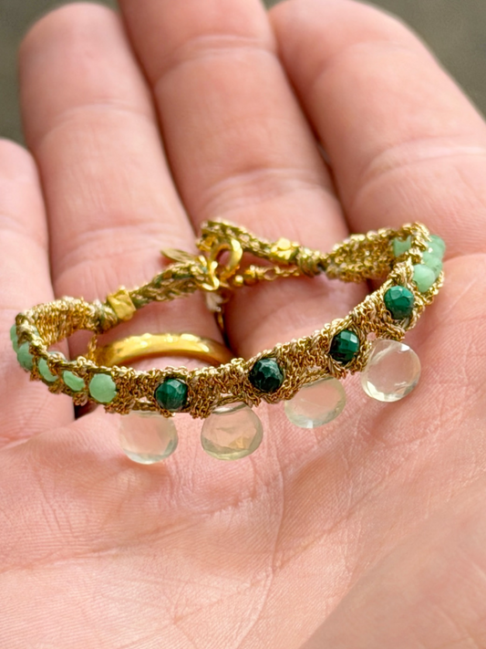 Dag Gioielli Gold/Silver with Lurex, Angelite, Malachite & Prenithe Drops Bracelet