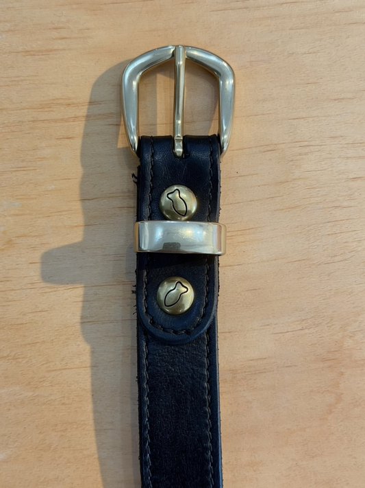 Campomaggi Leather Belt in Black and Gold Brass