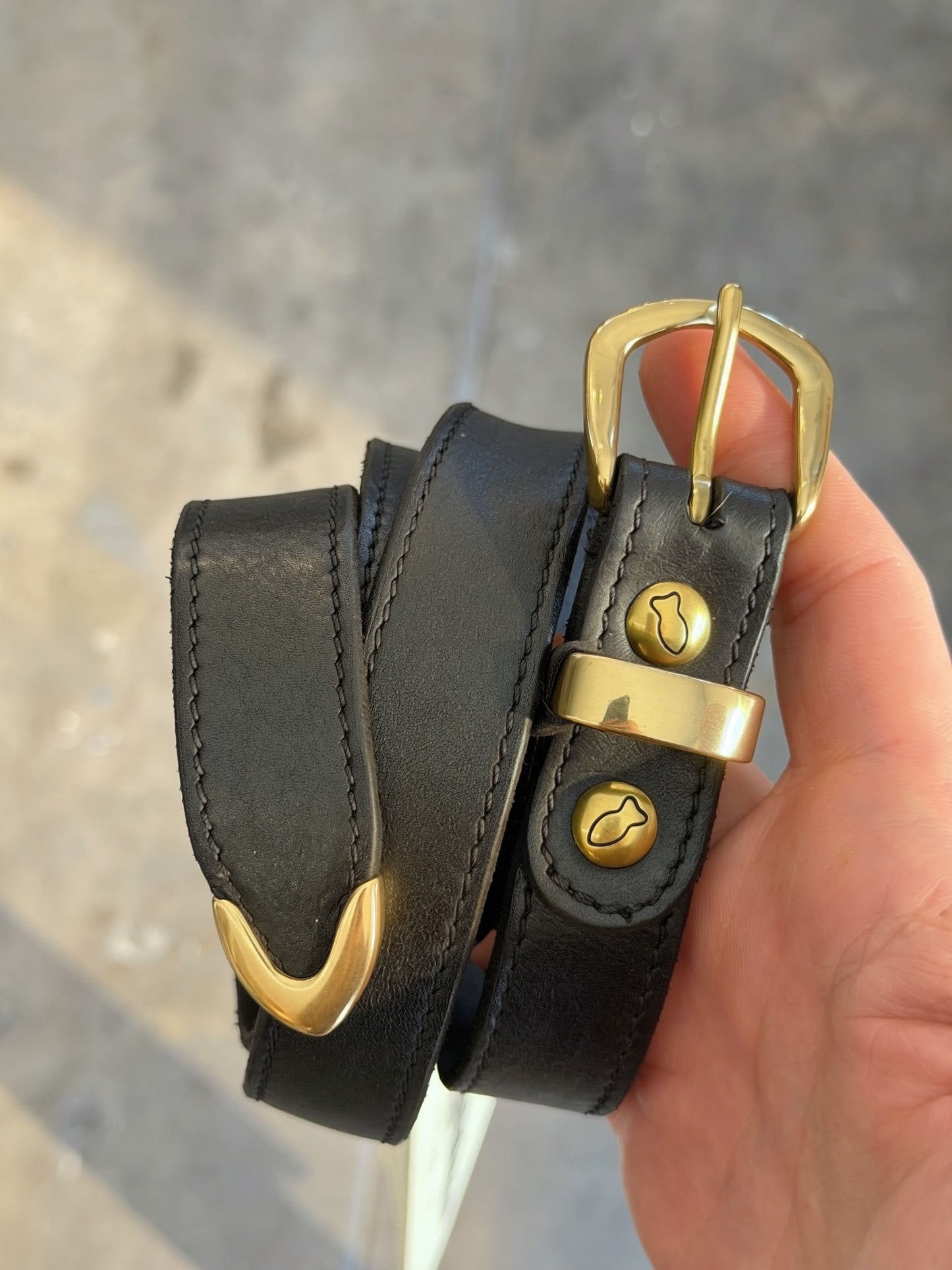 Campomaggi Leather Belt in Black and Gold Brass