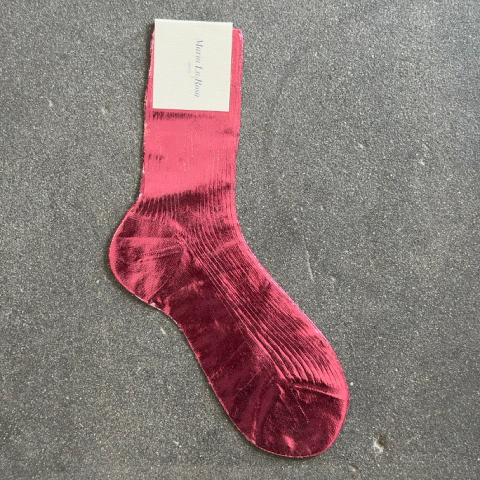 Maria La Rosa Laminated Silk Socks in Dusty Pink