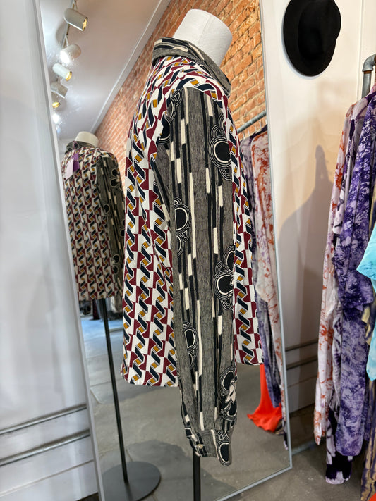 Miki Thumb Silk Print Block Classic Shirt