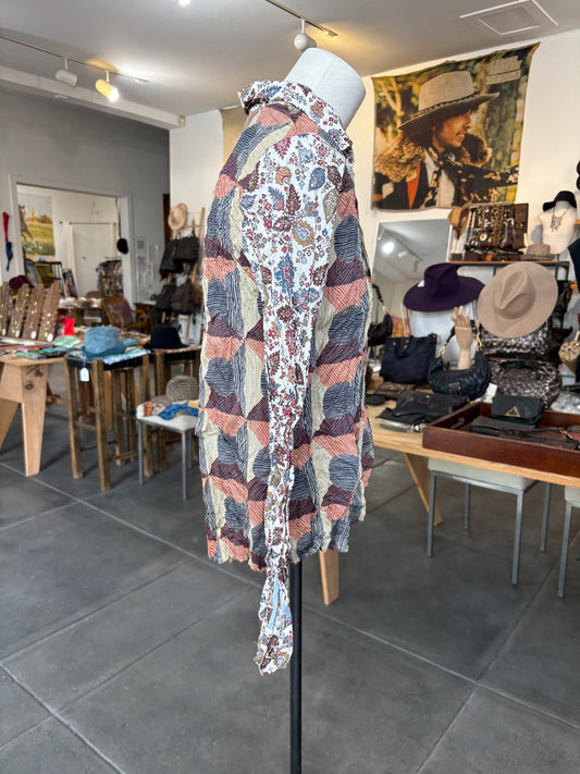 Miki Thumb Washed Cotton Print Block Classic Shirt