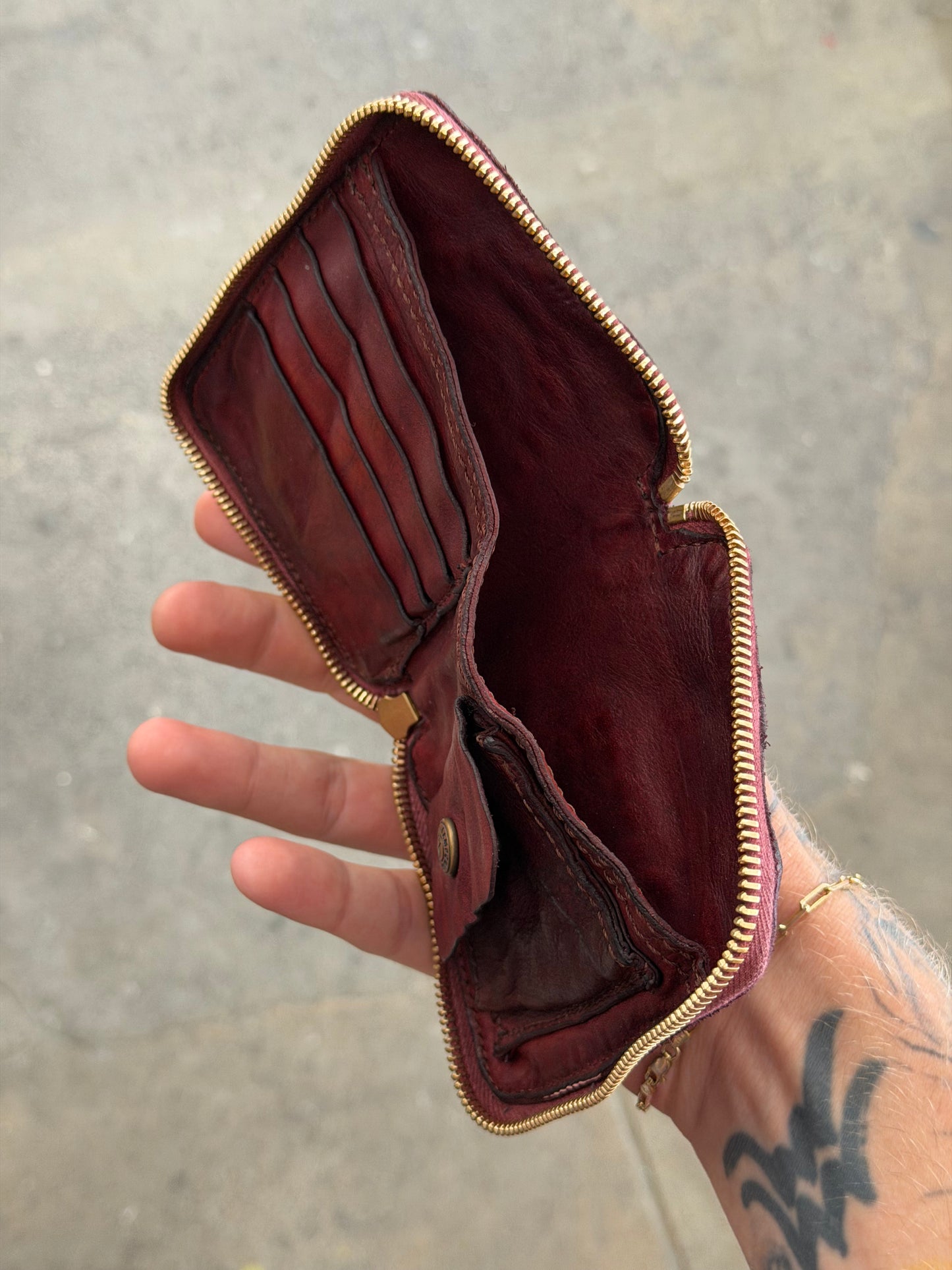 Campomaggi Leather Studded & Embellished Bifold Zip Wallet in Vinaccia
