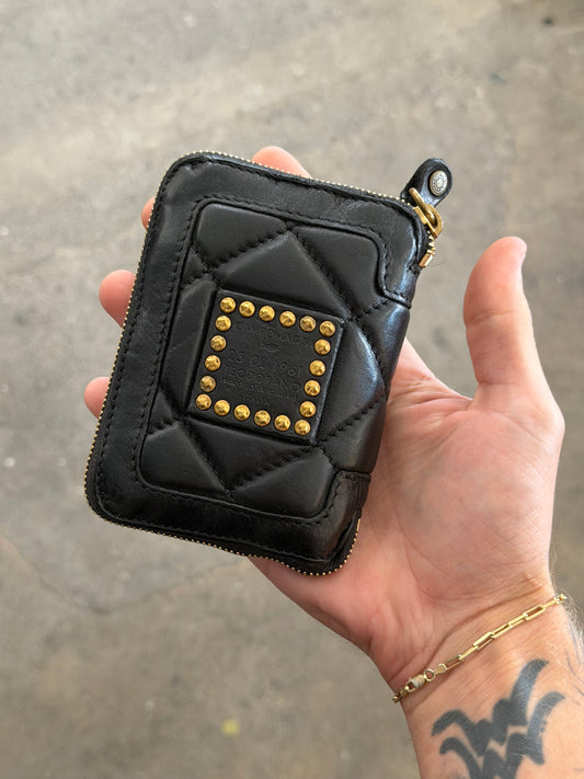 Campomaggi Leather Studded & Embossed Zip Bifold Wallet in Black