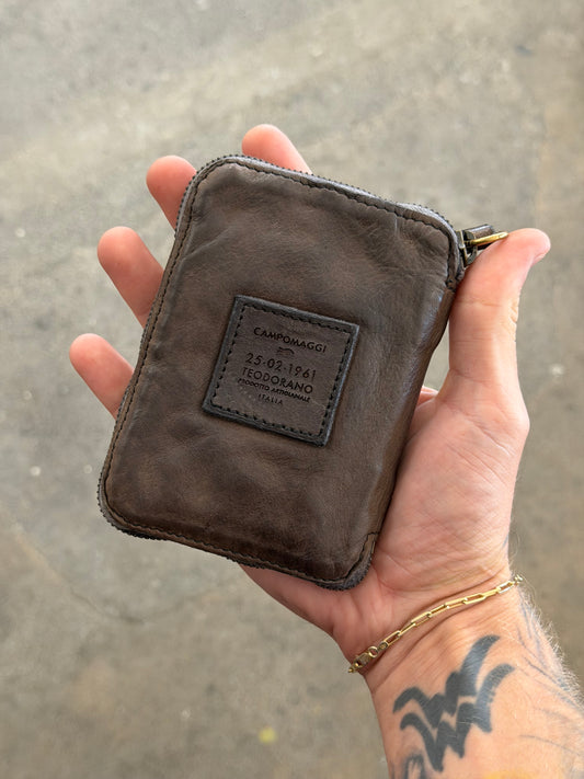 Campomaggi Leather & Laser Engraved Zip Bifold Wallet in Grigio
