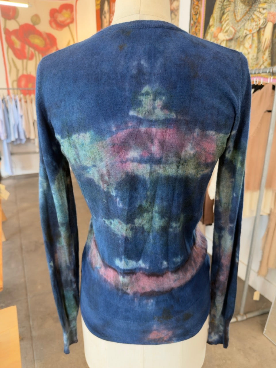 Parker Blue Cashmere Long Sleeve Button Down Cardigan in Tie Dye