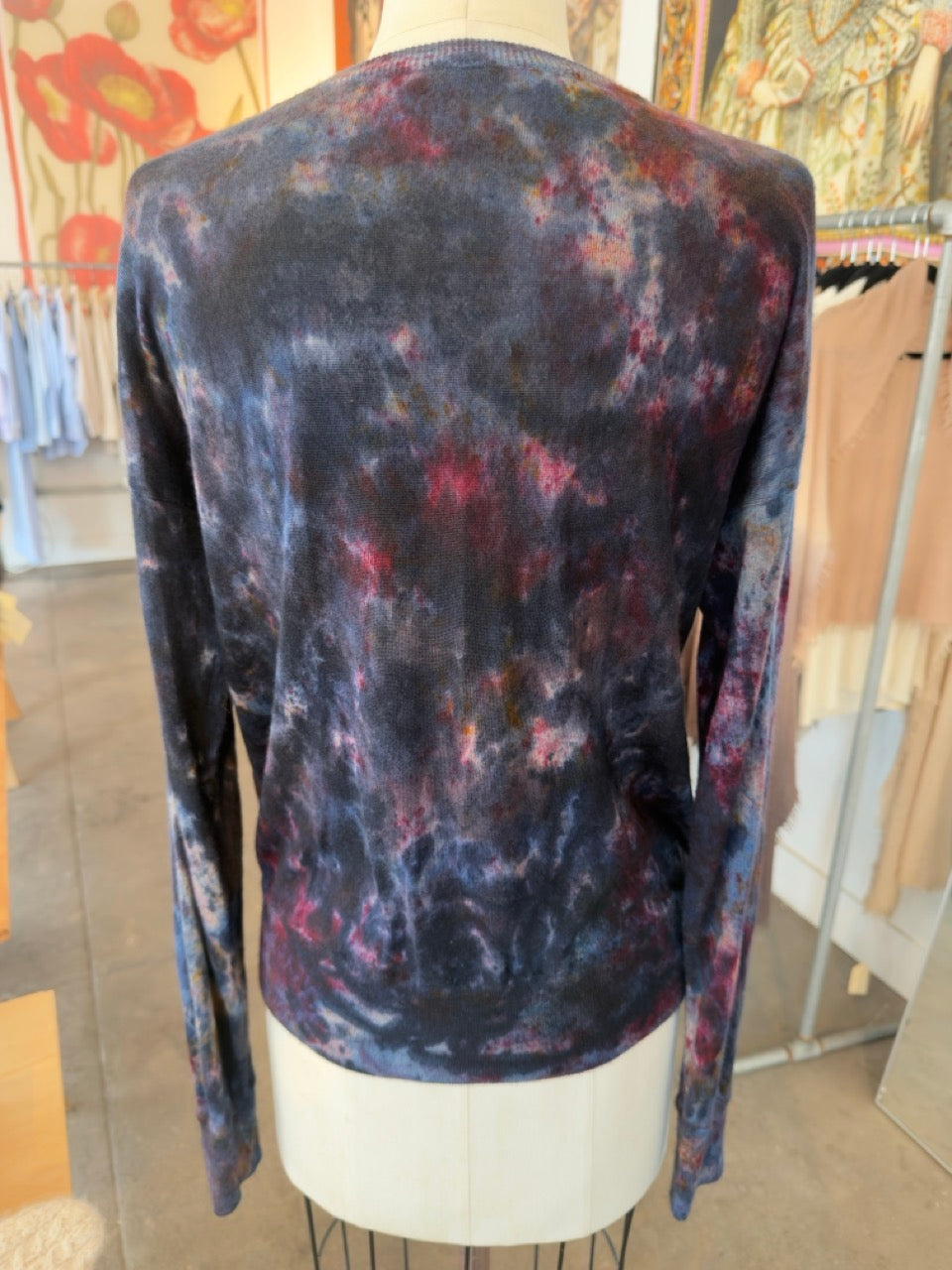 Parker Blue Cashmere Long Sleeve Sweater in Tie Dye