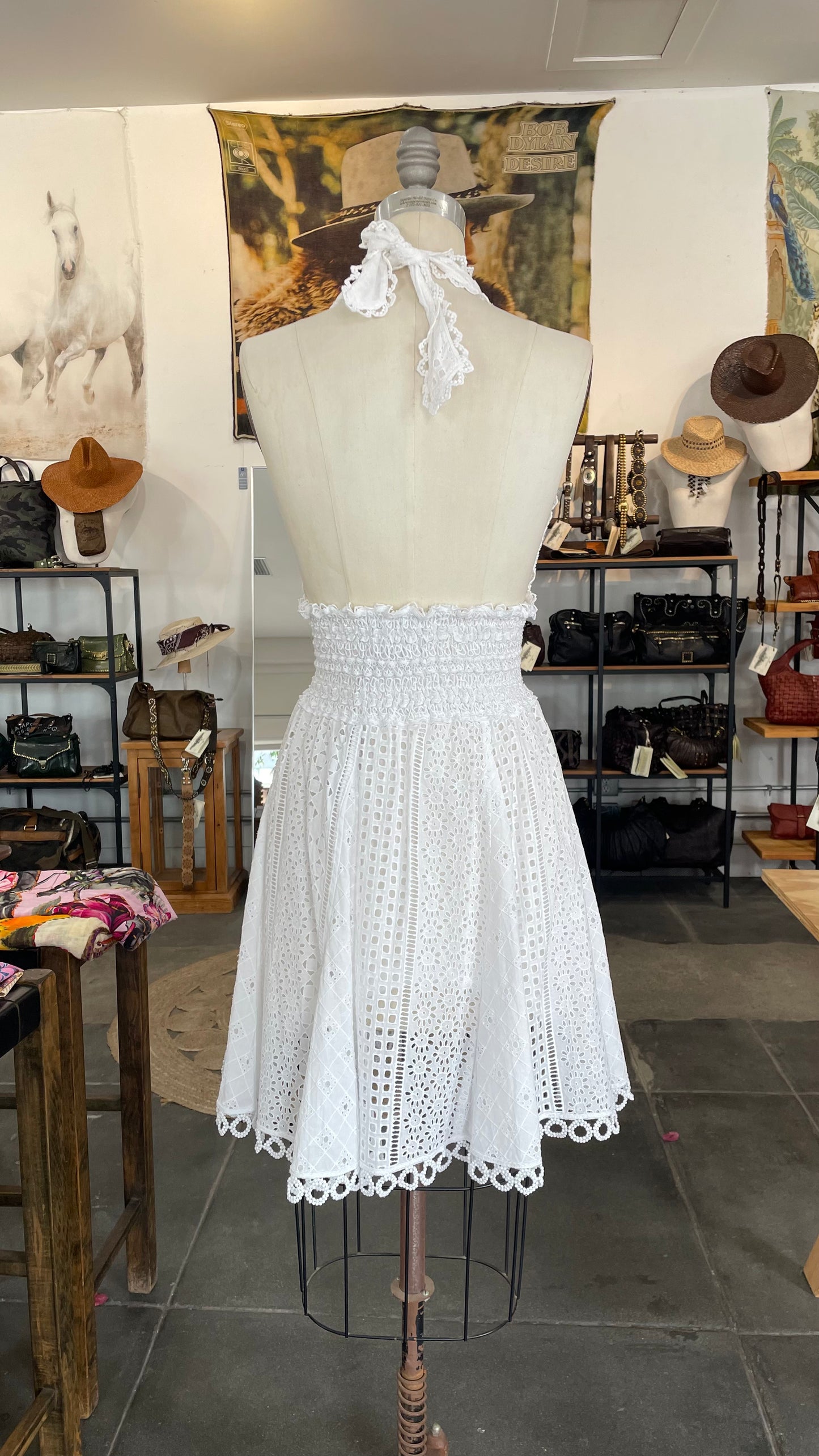 Temptation Positano Halter Eyelet Bianco Mini Dress