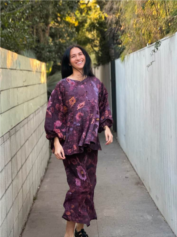 Yavi Purple Floral Puffed Sleeve Jacket