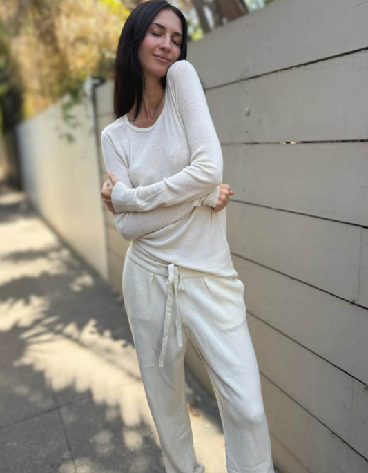 Parker Blue Ribbed Cashmere Long Sleeve T-Shirt