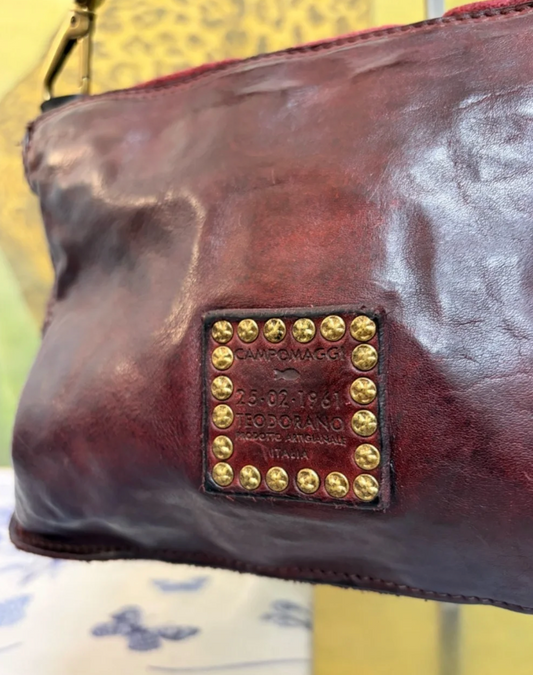 Campomaggi Agnese Gold Studded Bag in Bordeaux