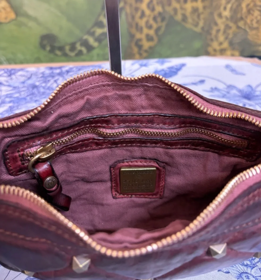 Campomaggi Gold Studded Clutch in Burgundy