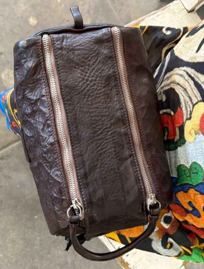 Campomaggi Beauty Embossed Leather Toiletry Bag in Moro