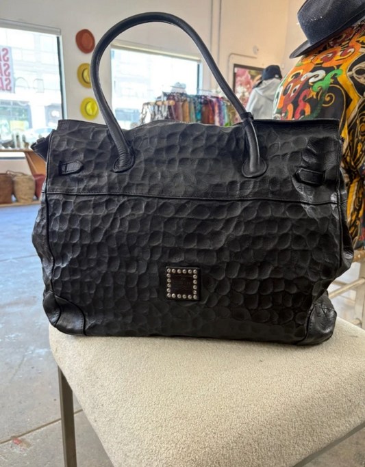 Campomaggi Larice Shopping Embossed Leather Bag in Black