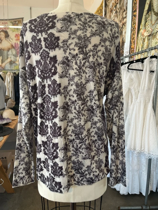 Parker Blue Cashmere Floral Printed Sweater