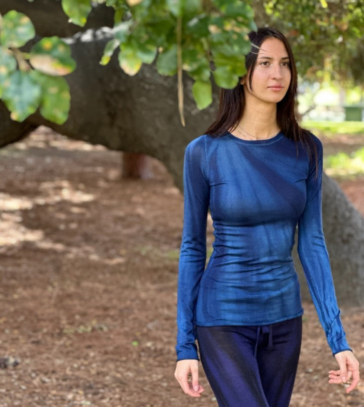 Parker Blue Cashmere Long Sleeve Shirt Nandi