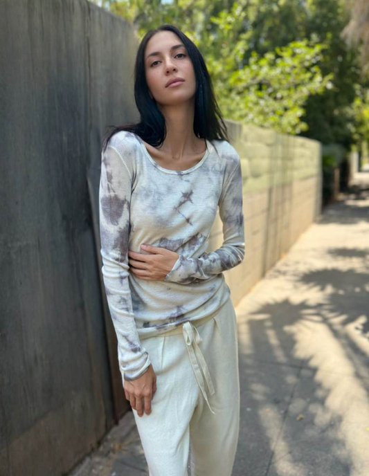 Parker Blue Cashmere Ribbed Long Sleeve T-Shirt