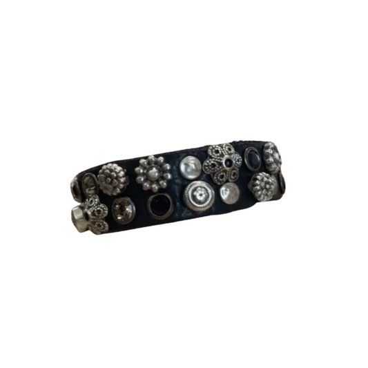 Campomaggi Black Leather Cuff/Bracelet with Silver Toned Studs
