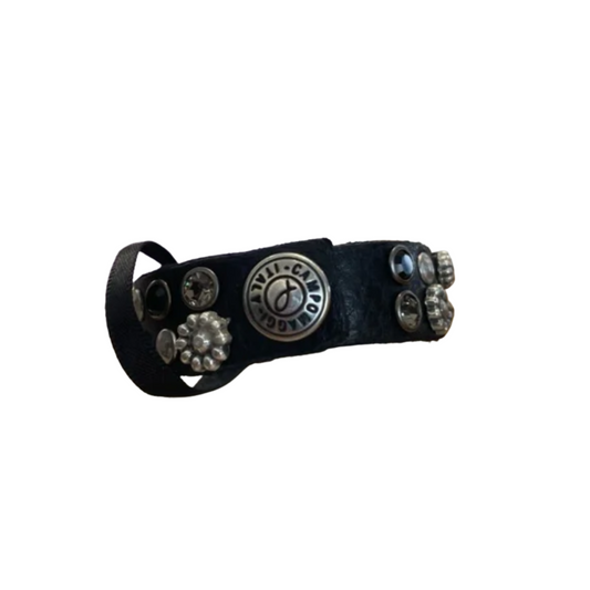 Campomaggi Black Leather Cuff/Bracelet with Silver Toned Studs