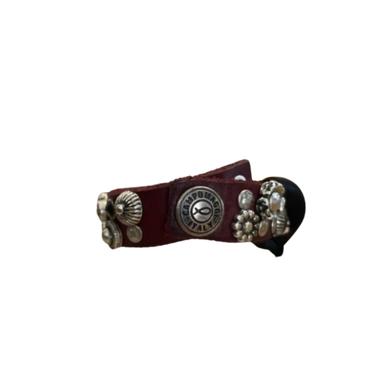 Campomaggi Burgundy Leather Cuff/Bracelet with Silver Toned Embellishments