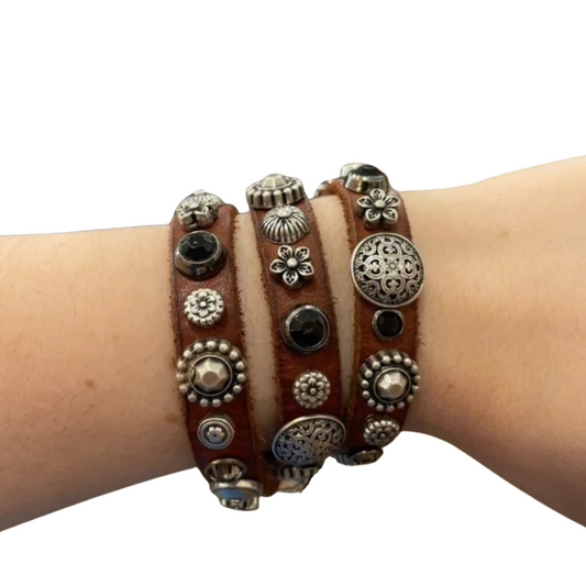 Campomaggi Brown Leather Cuff/Bracelet with Silver and Black Embellishments