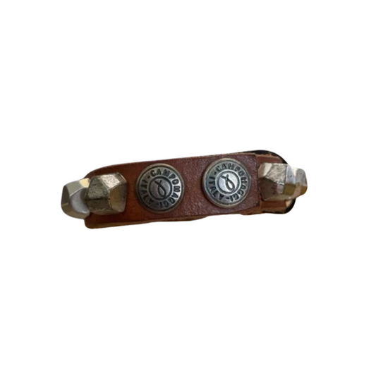 Campomaggi Brown Leather Cuff/Bracelet with Silver Toned Geometric Studs