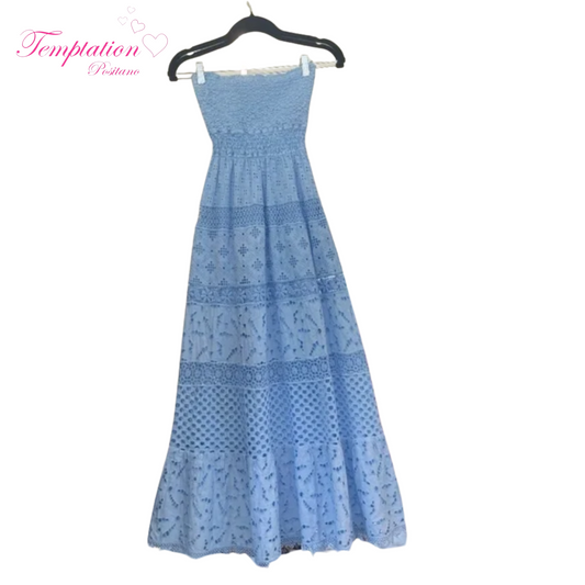 Temptation Positano Savio Strapless Midi Dress in Cielo