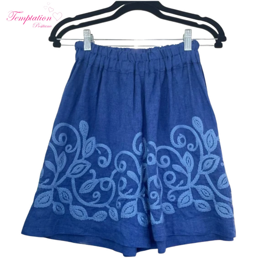 Temptation Positano Tigri Shorts in Blue Embroidery