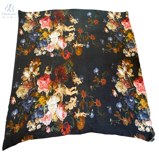 813 Ottotredici Floral and Cherub Print scarf