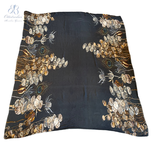 813 Ottotredici Floral Peacock Feather Print scarf