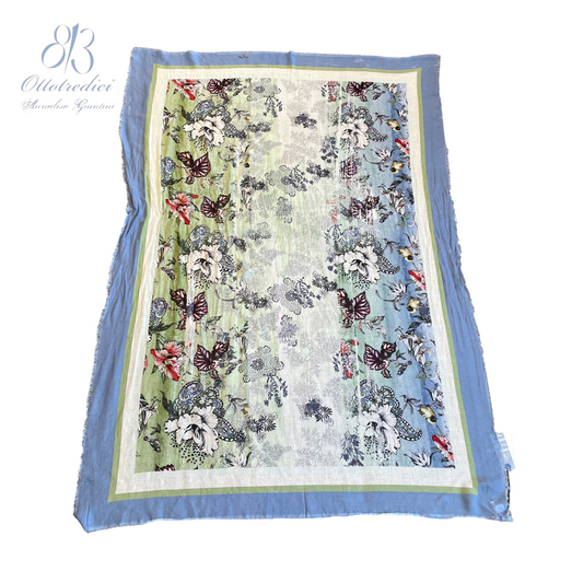 813 Ottotredici Blue and Green Floral Print Scarf
