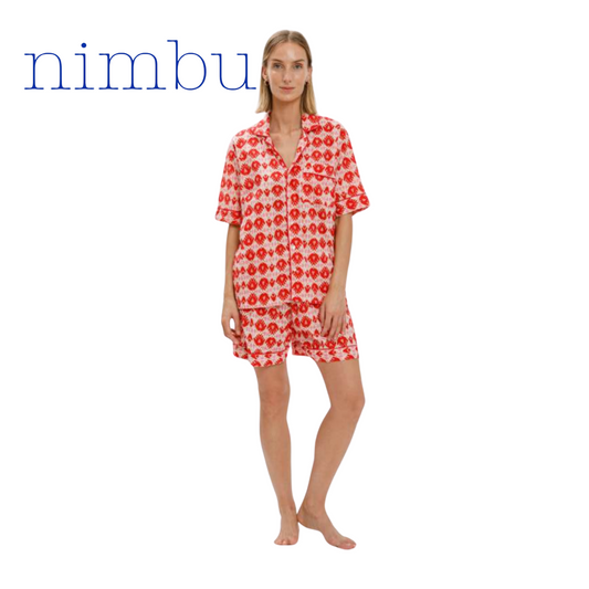 Nimbu Pajama Top in Ikat Red
