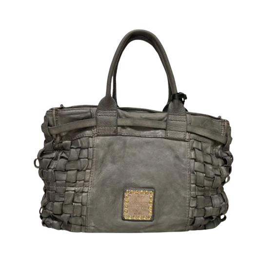 Campomaggi Hand Bag with Woven and Belt Detailing in Cemento