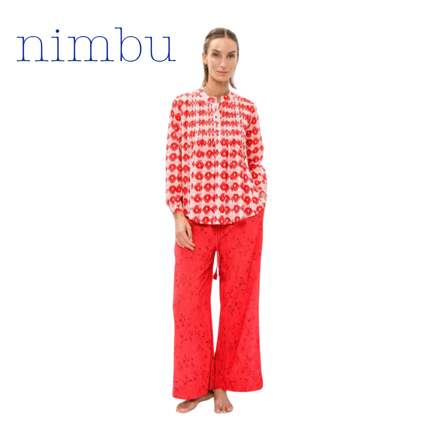 Nimbu Arhat Blouse in Ikat Red