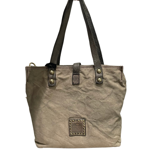 Campomaggi Canvas Tote Bag in Beige and Cemento