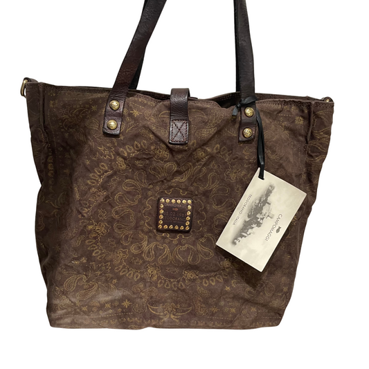 Campomaggi Canvas Tote With Gold Paisley Print in Moro