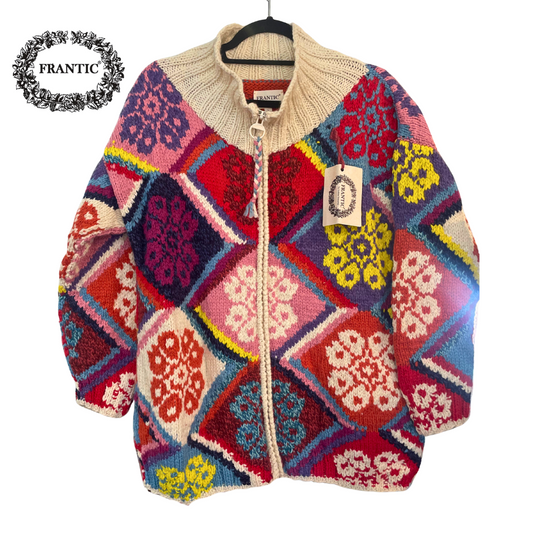 Frantic Blossom Zip Up Sweater