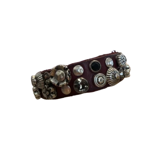 Campomaggi Burgundy Leather Cuff/Bracelet with Silver Toned Embellishments