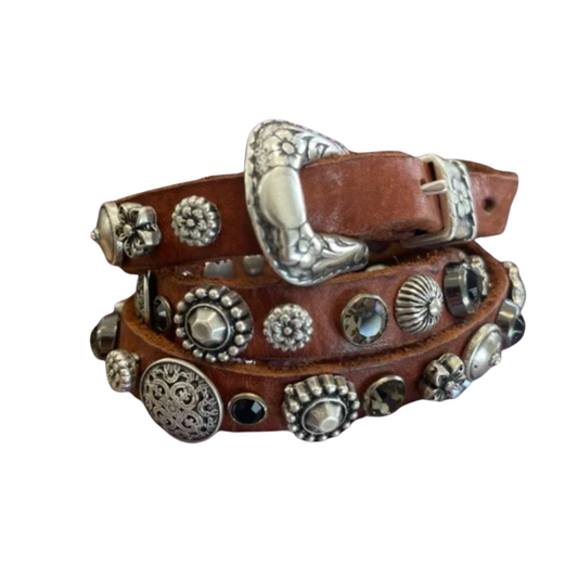 Campomaggi Brown Leather Cuff/Bracelet with Silver and Black Embellishments