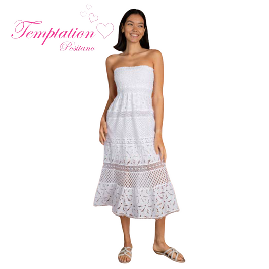 Temptation Positano Savio Strapless Midi Dress in Cielo