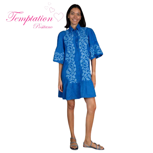Temptation Positano Enza Shirt Dress in Blue Embroidery