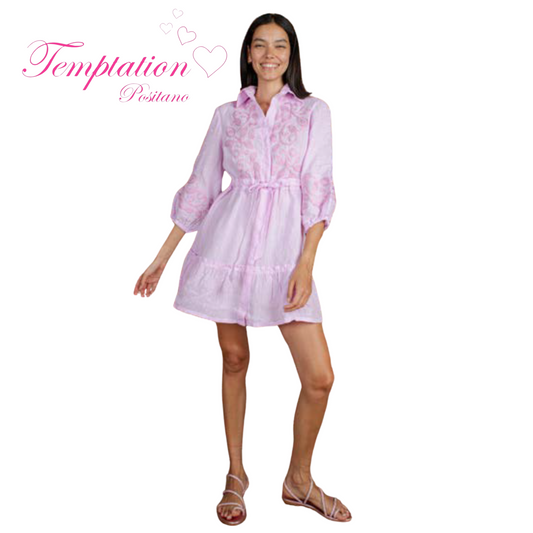 Temptation Positano Kolyma Mini Dress in Pink Embroidery