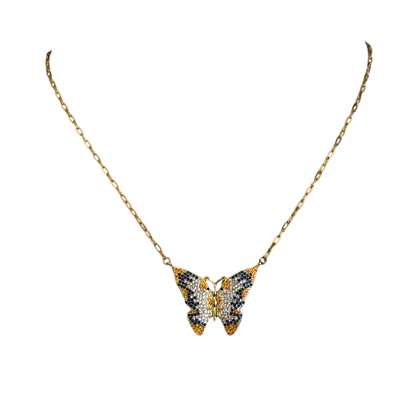 Habaha Paris Crystal Butterfly Necklace Black Orange and White Stainless Steel