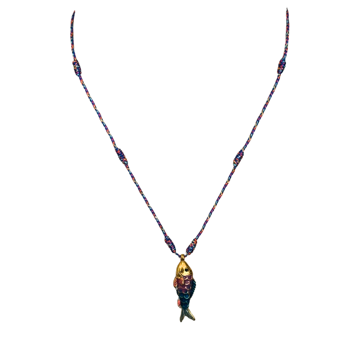 Habaha Paris Colorful Fish Pendant Thread/Chain Necklace Stainless Steel Clasp