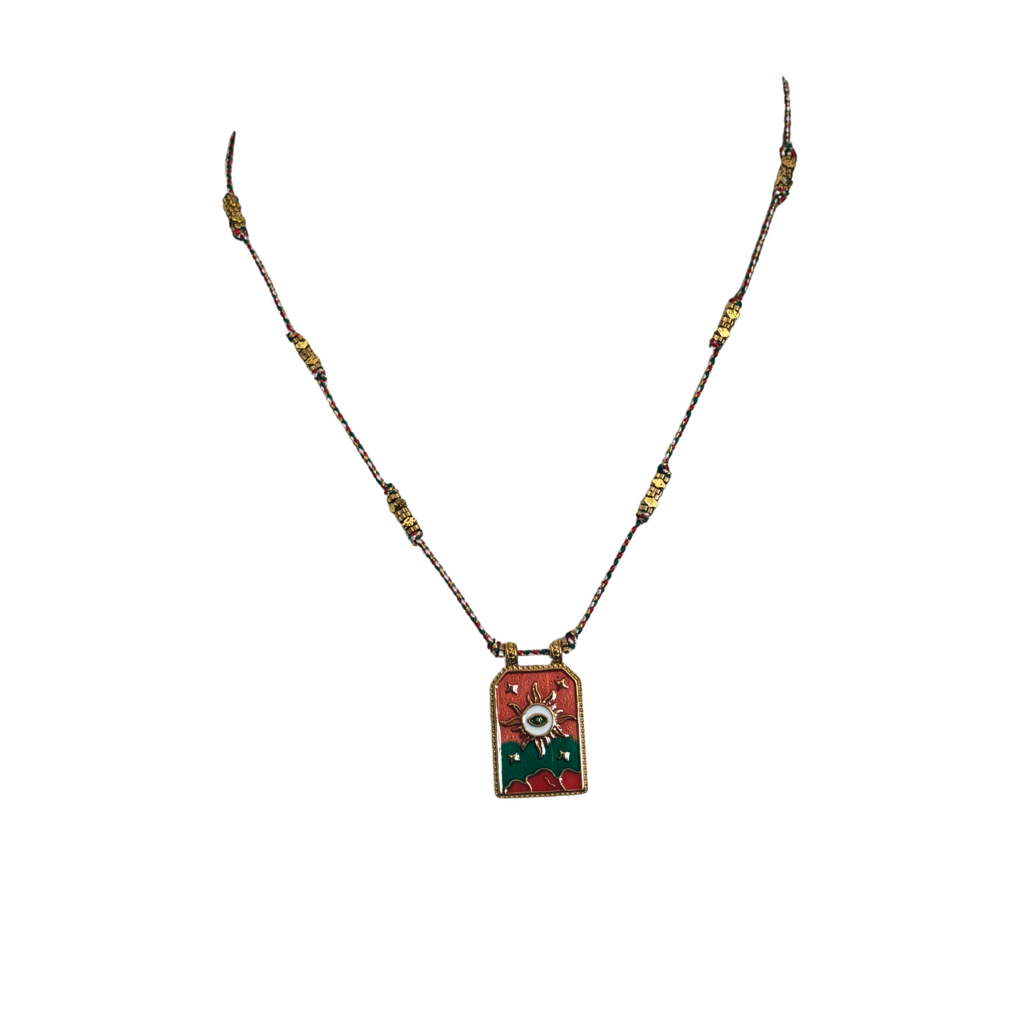 Habaha Paris Evil Eye in Sun Pendant Thread Chain Gold Toned Beads