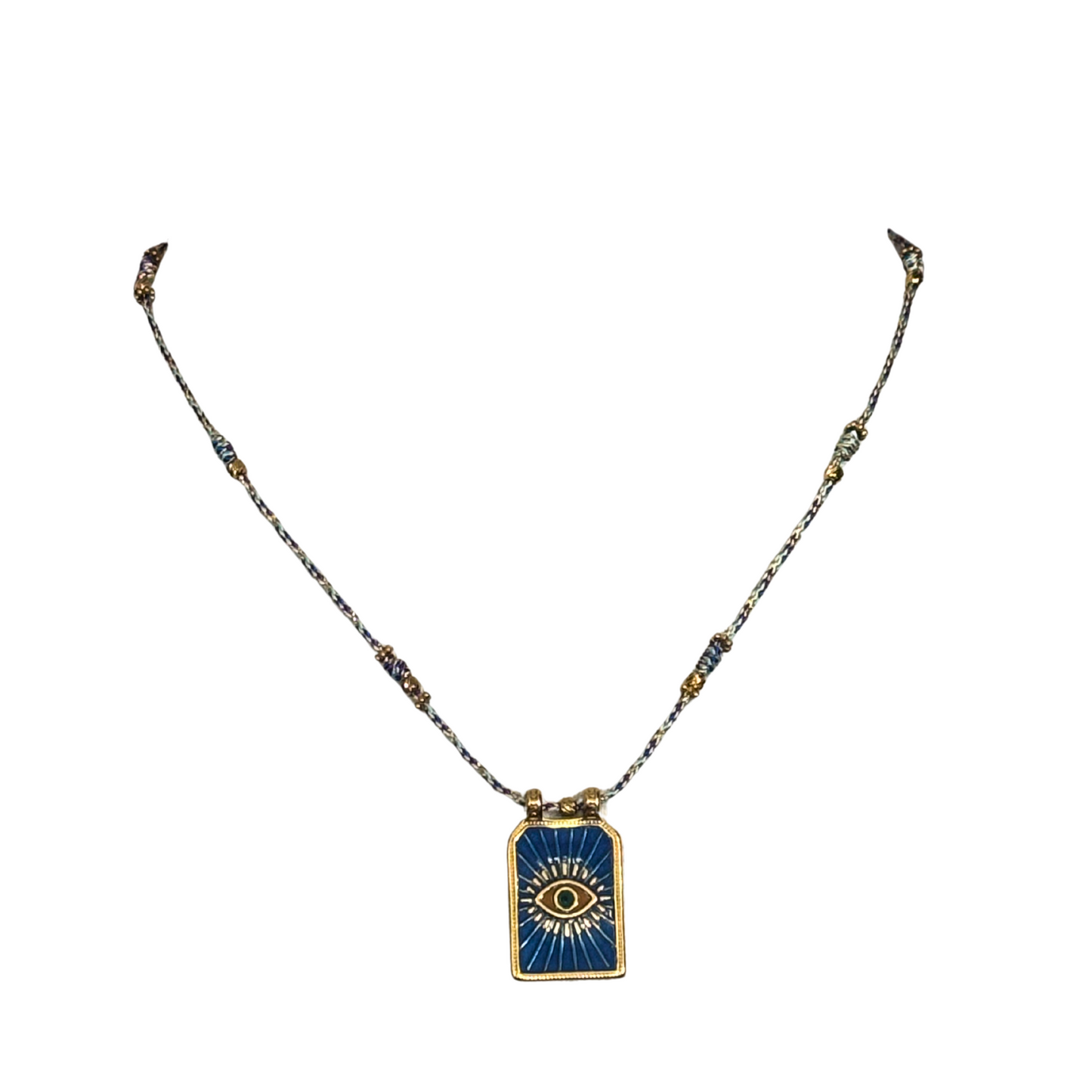 Habaha Paris Blue Eye Pendant Threaded Chain Gold Toned Beads
